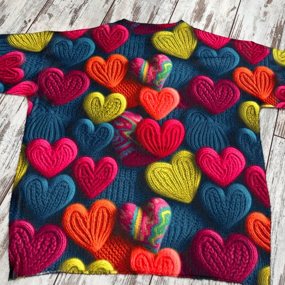 Plus Size Women’s 0XL Colorful Heart Print Sweater – Lightweight Long Sleeve - Picture 11 of 12